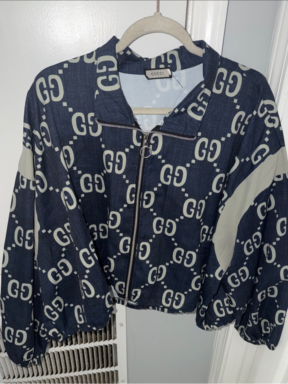 Gucci Navy Bomber Jacket with Cream GG Print